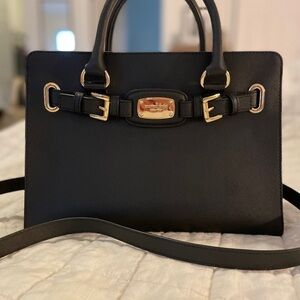 MICHAEL Michael Kors Black Satchel with Gold Accents
